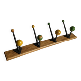 Portemanteau à 5 patères doubles métal et boules bois vintage 1950