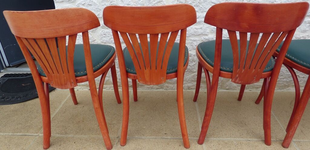 6 professional bar bistro chairs with green imitation seats in their patinas