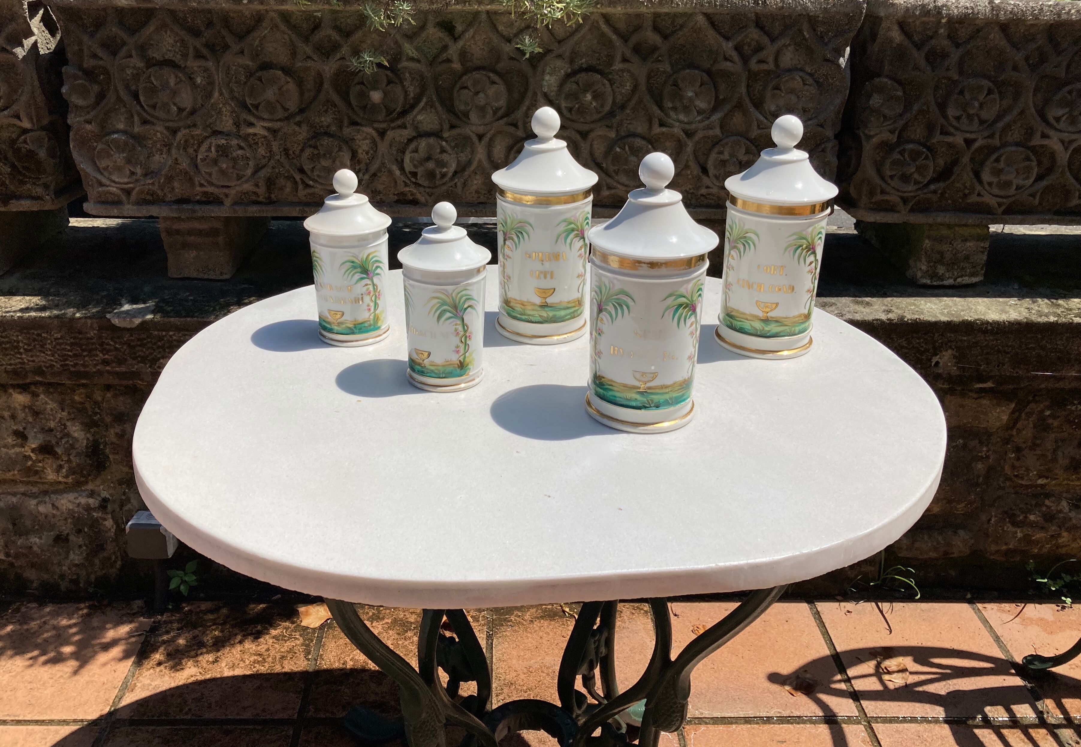 Lot De Bocaux Anciens Apothicaire - Verre Opale Vintage - 12x12x6 Cm - Déco