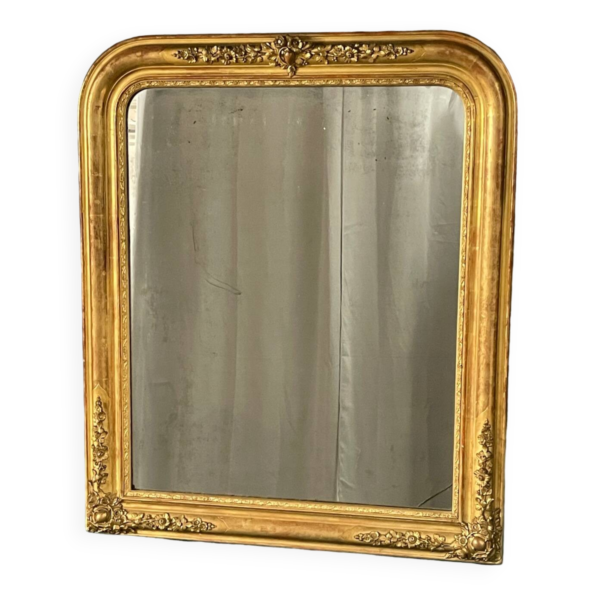 Old mirror from the Louis Philippe period around 1840, original leaf gilding, good condition