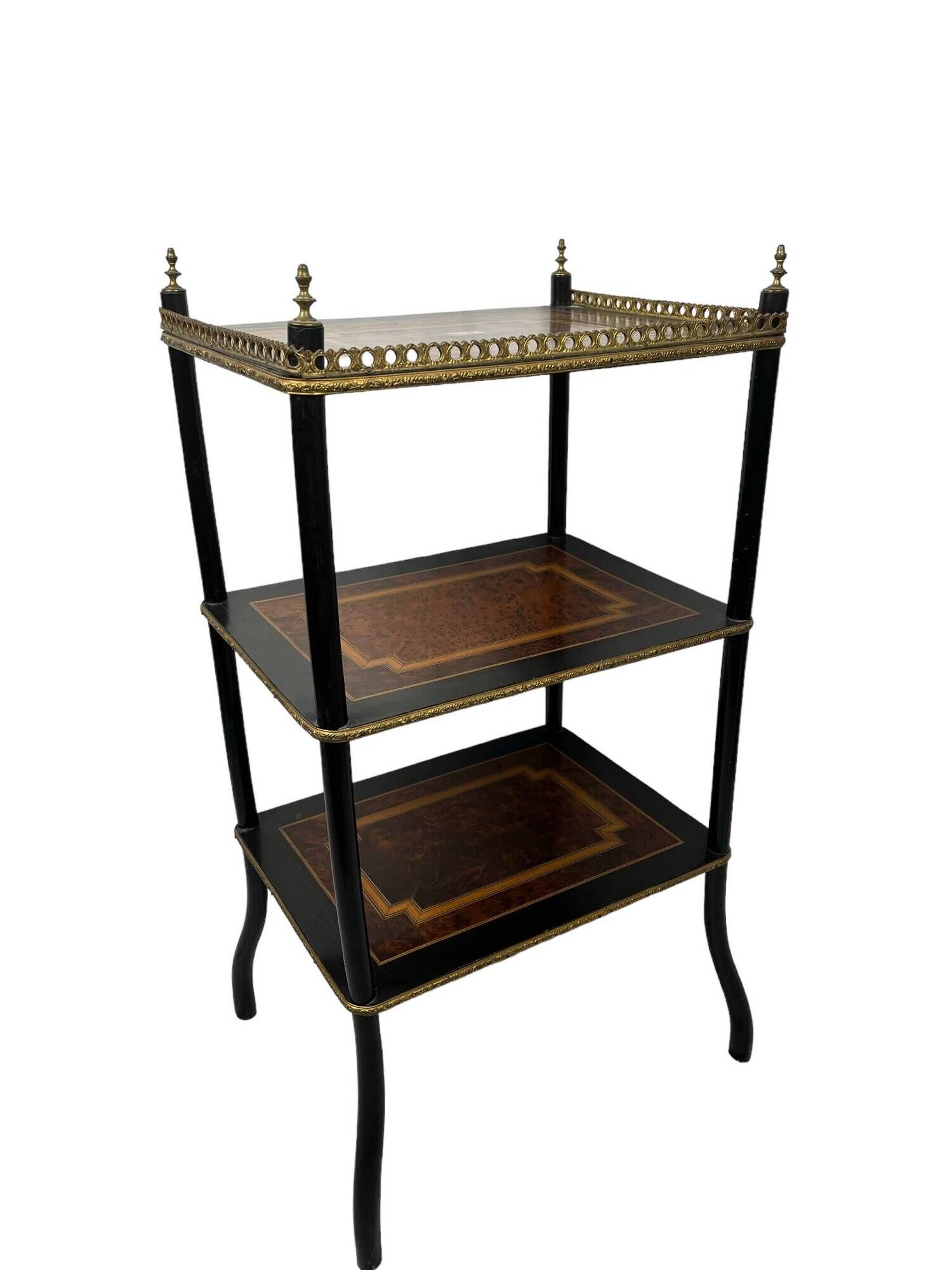 Old three-level Napoleon III marquetry sideboard, late 19th century