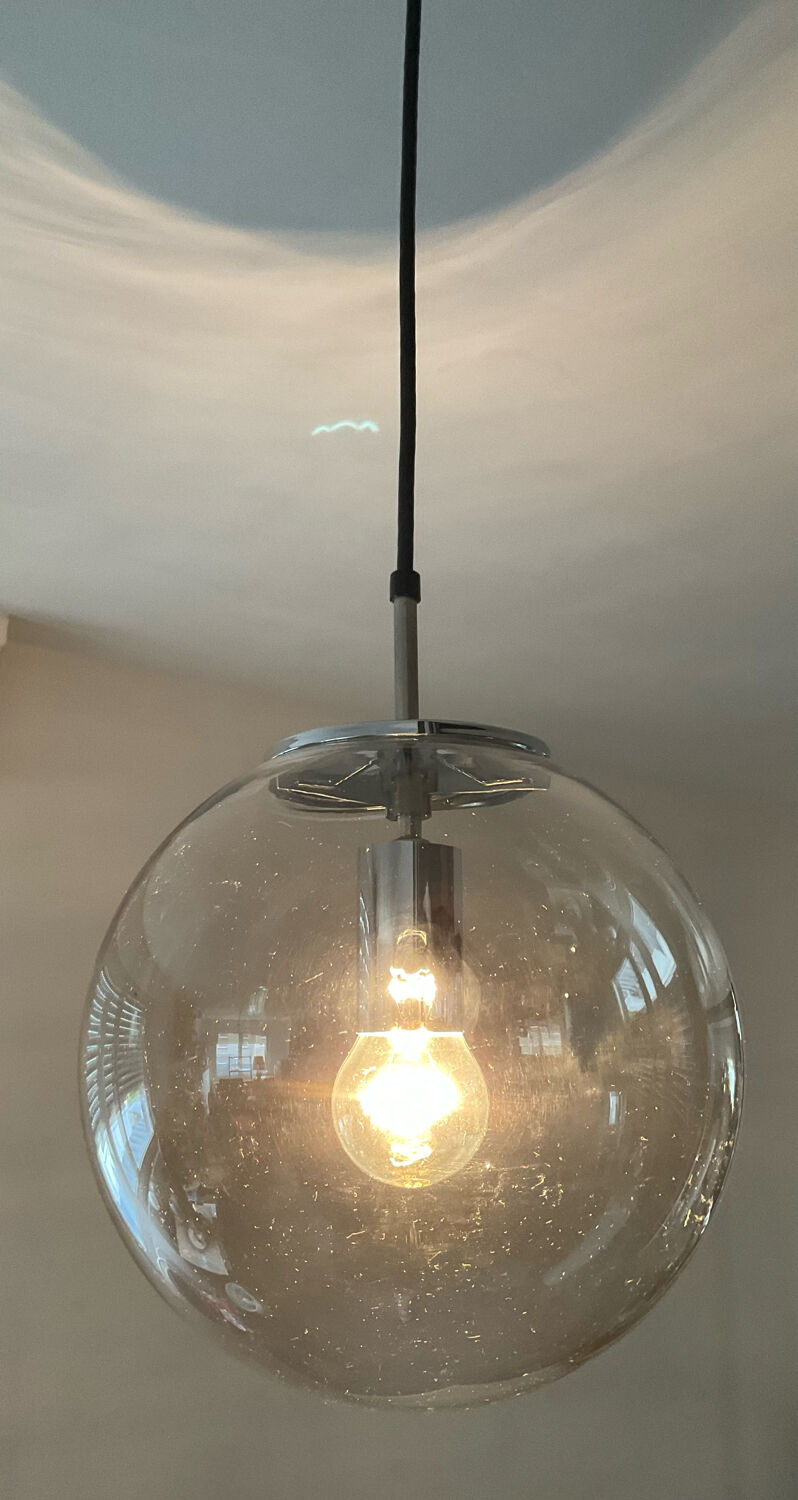 Space Age globe pendant lamp in smoked glass from the 70s