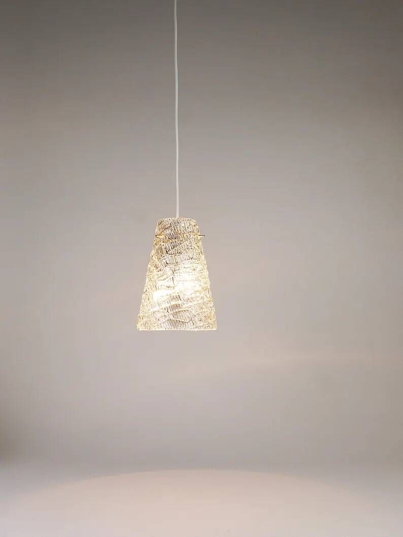 J.T. Kalmar Mid-Century Textured Glass & Brass Pendant Lamp, Austria, 1950s