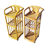 Pair of vintage bedsides in rattan and bamboo