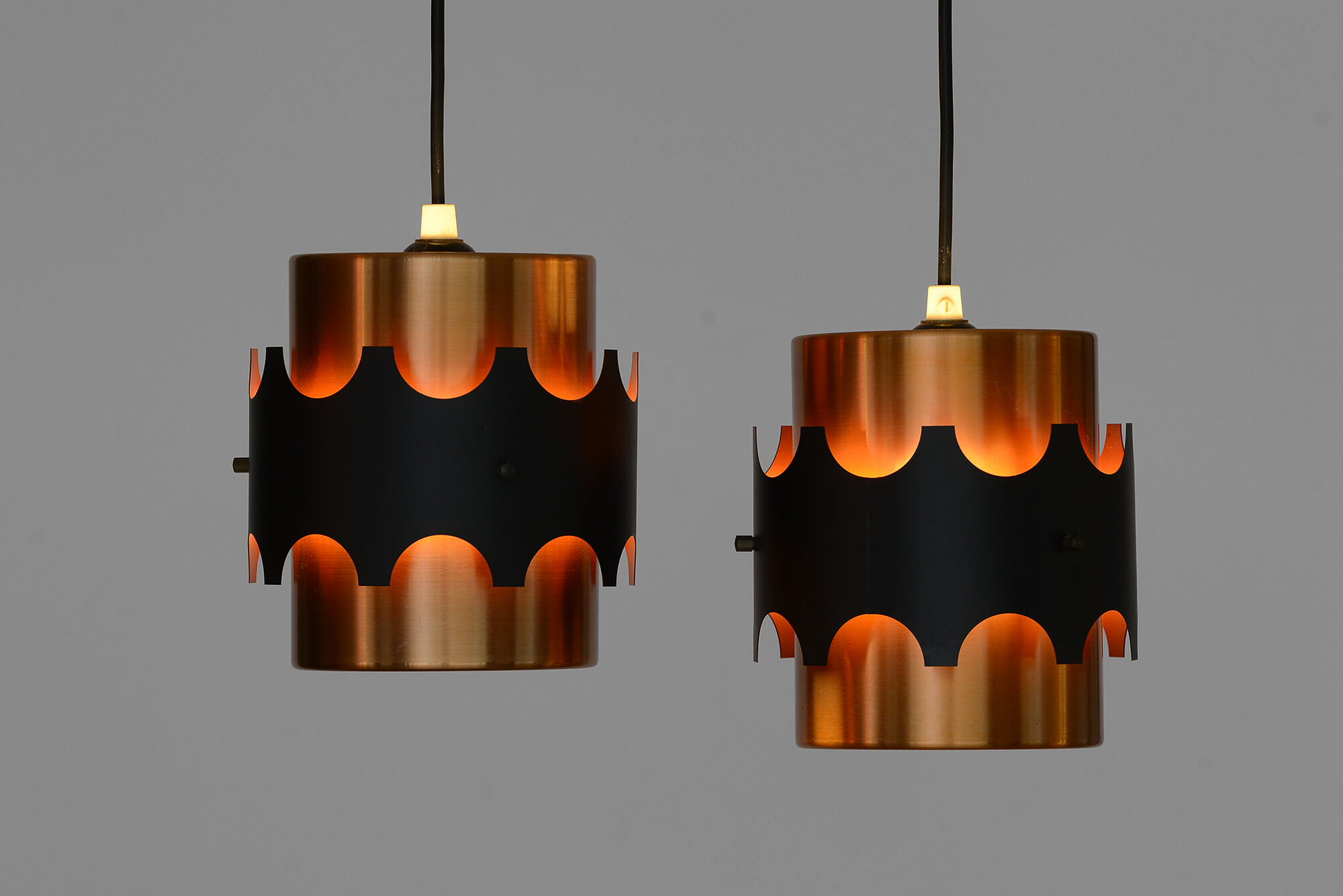 Pair of brass colored pendant lights by Werner Schou for Coronell Electro, Denmark 1960s