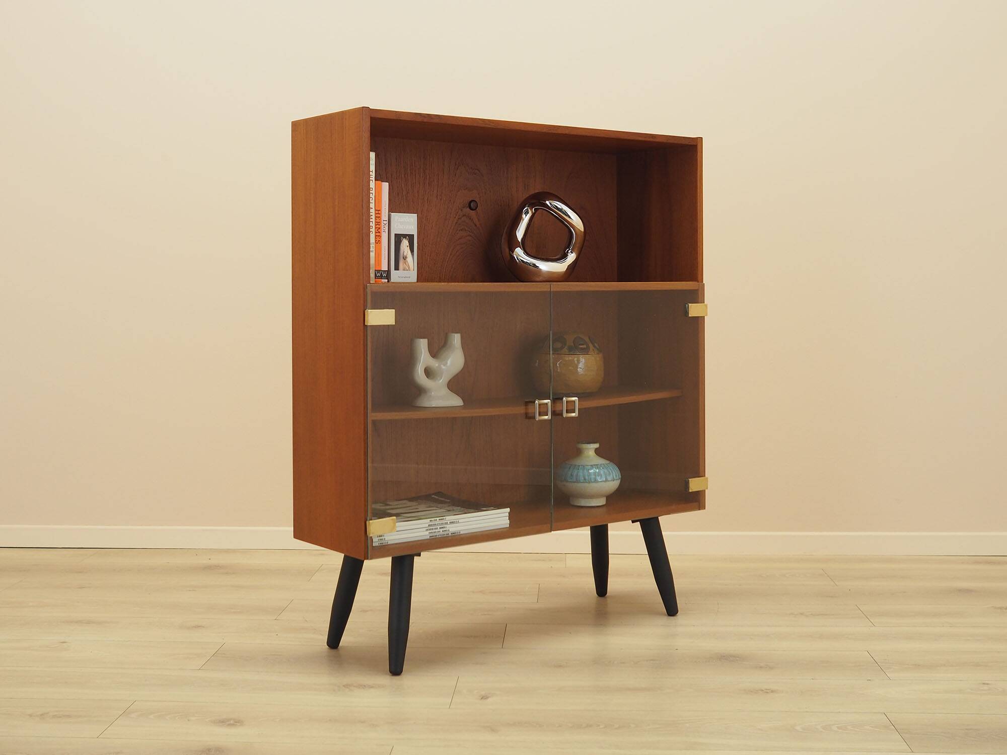 Teak display cabinet with glass doors, Denmark, 1970s