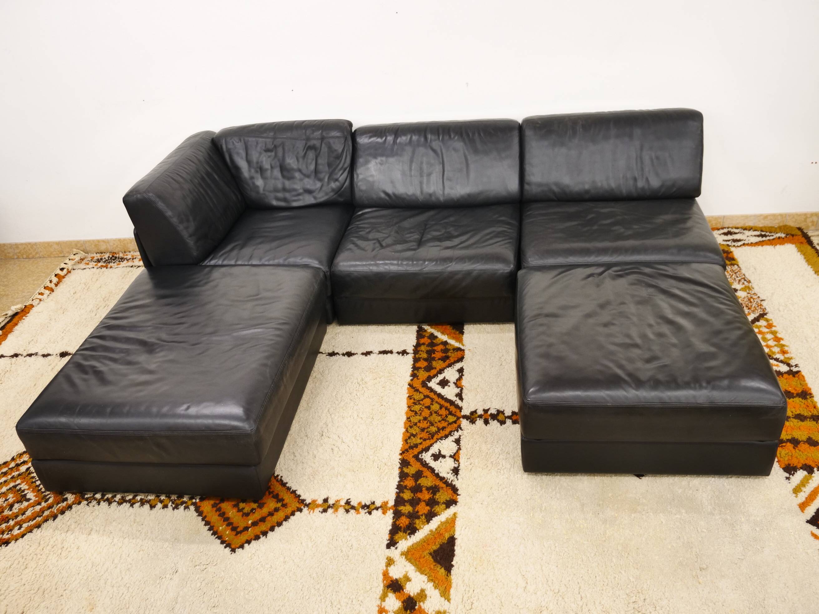 Mid-Century modular sofa in leather by De Sede, Set of 5, 1970s