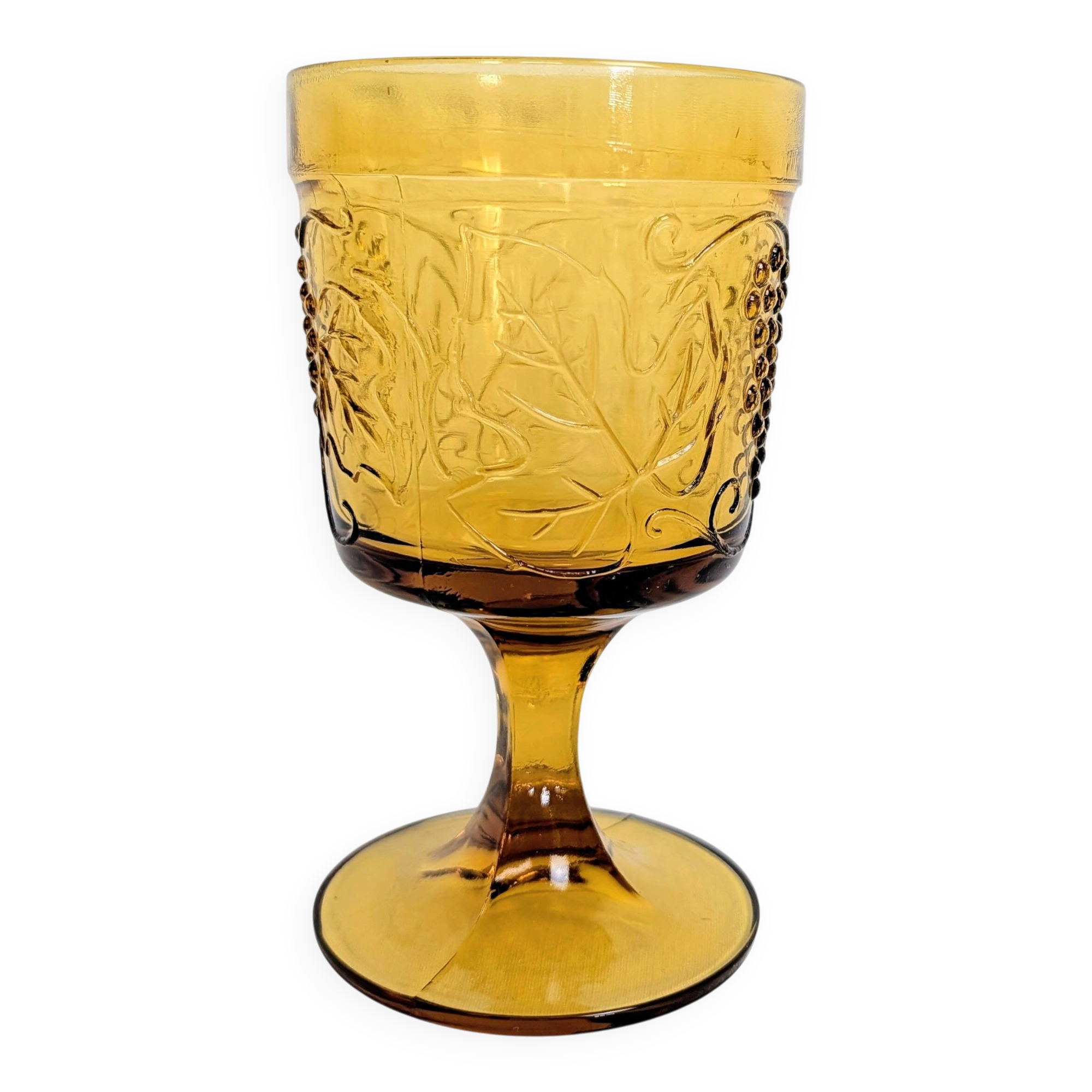 Verre à pied ambré motif vendange vintage