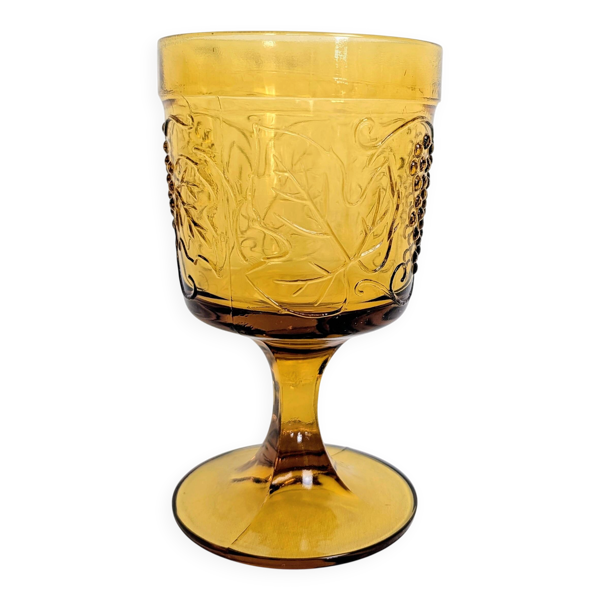Verre à pied ambré motif vendange vintage