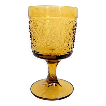 Verre à pied ambré motif vendange vintage
