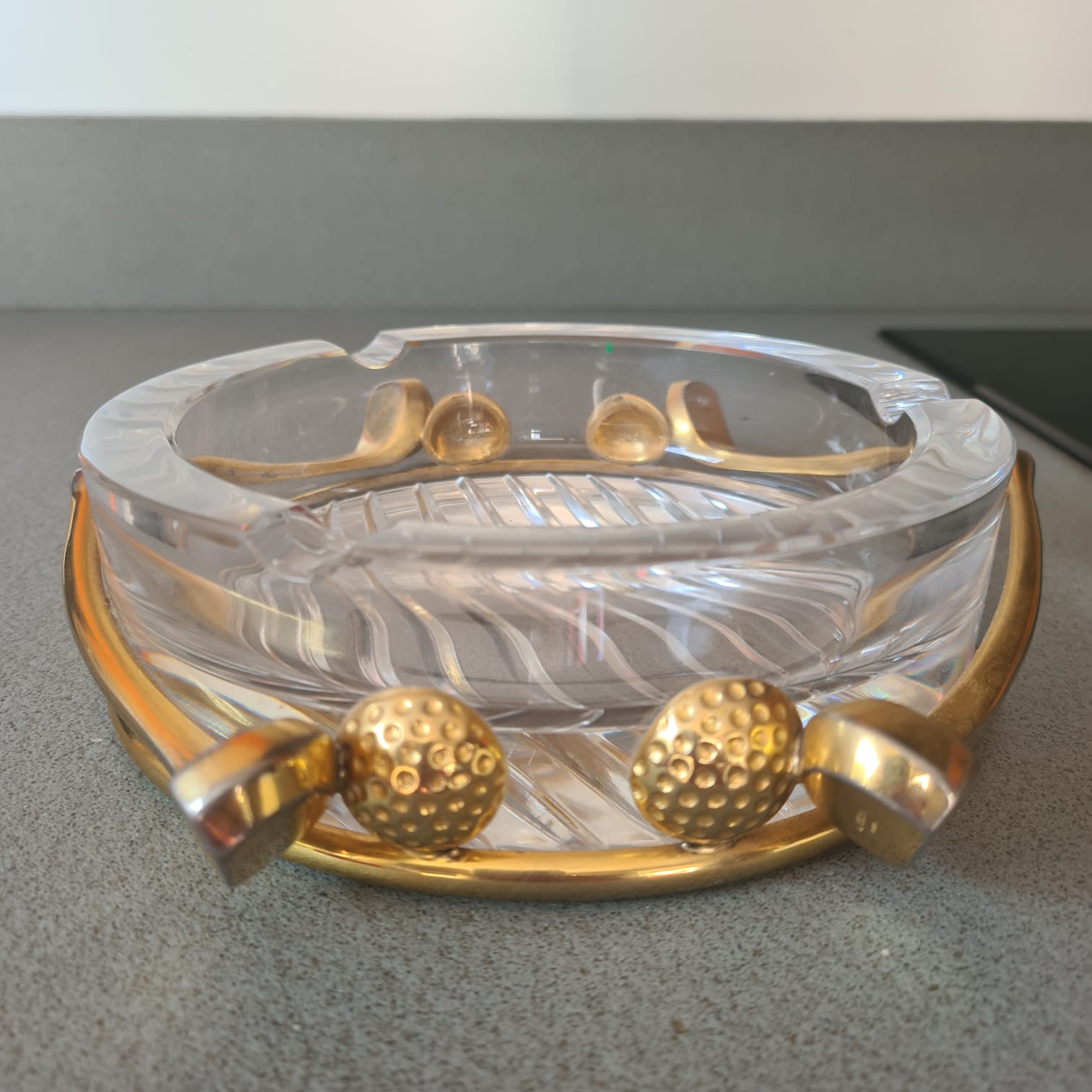 Lancel golf ashtray in crystal and metal dore