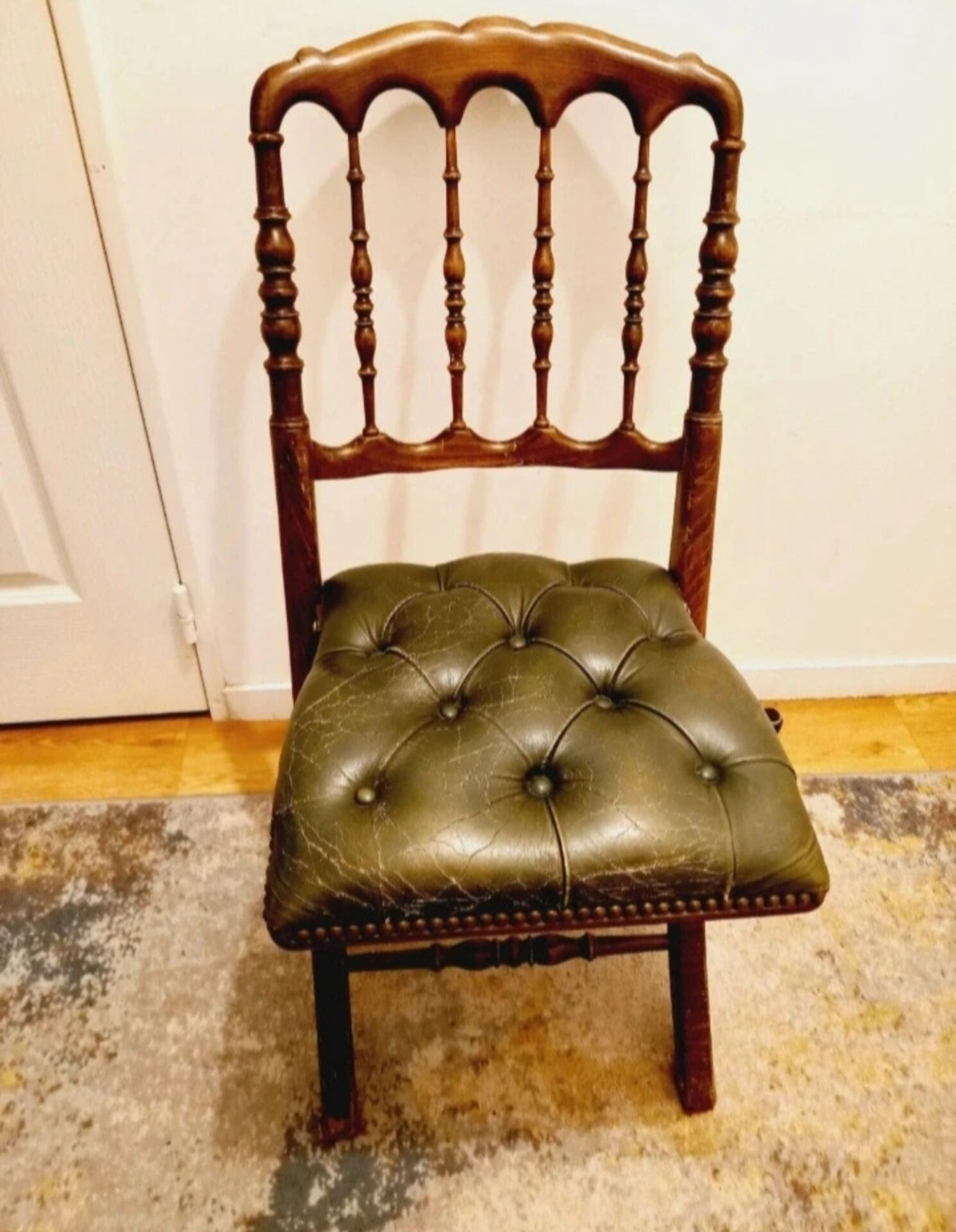 English folding chair - Vintage in wood and leather