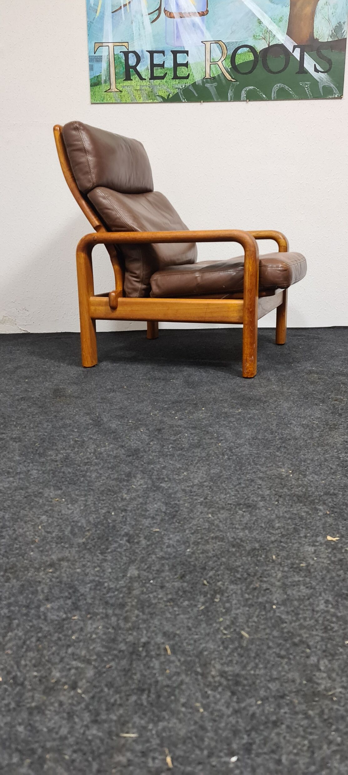 Brown leather Danish design arm chair by I Olsen&son Mobelfabrik
