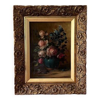 Roses oil painting, floral oil painting, dark moody floral still life