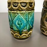 Set of 2 Multi-Color Op Art Pottery Floor Vase by Bay Ceramics, Germany, 1960s