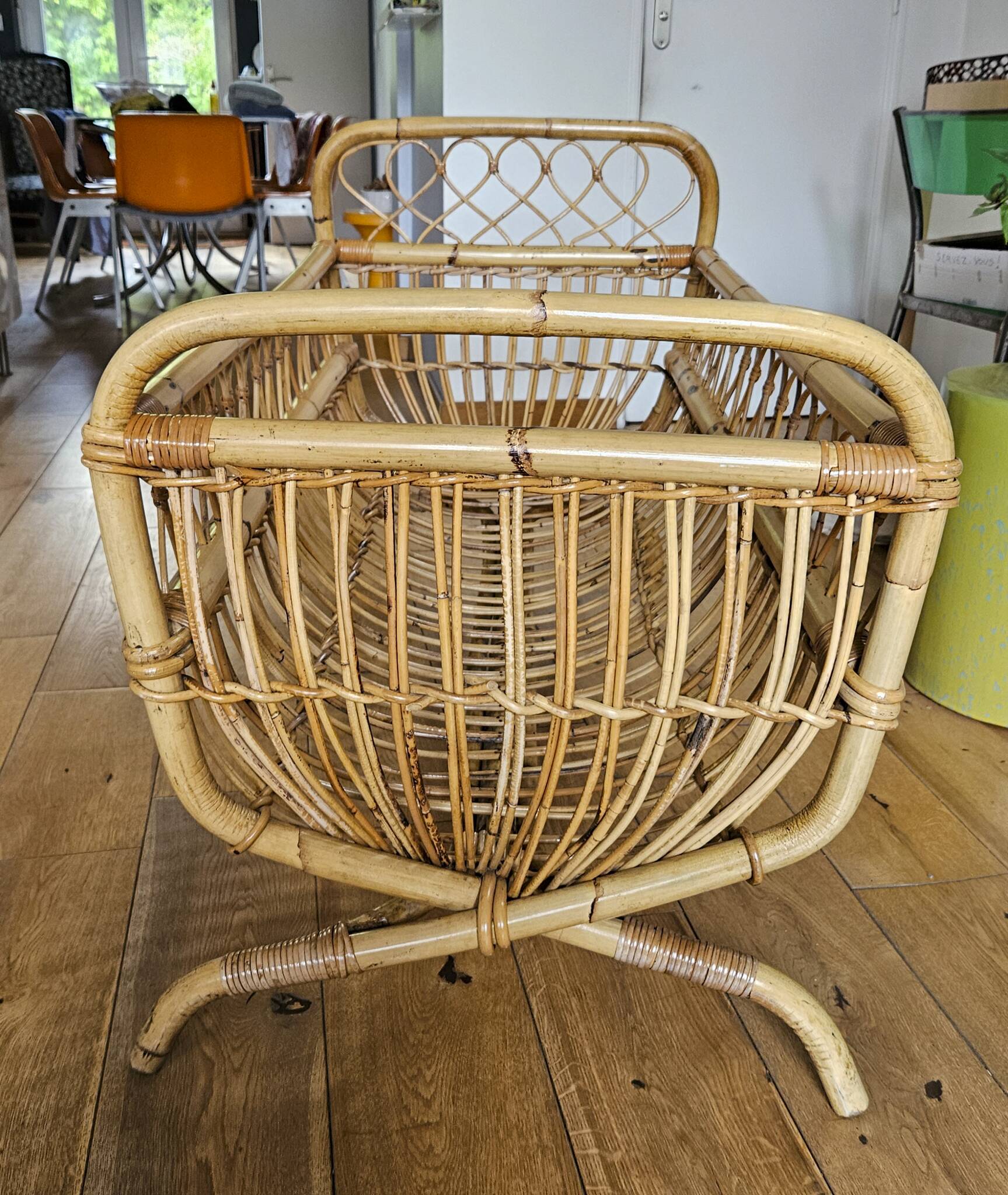 Vintage rattan and bamboo baby bed / cradle