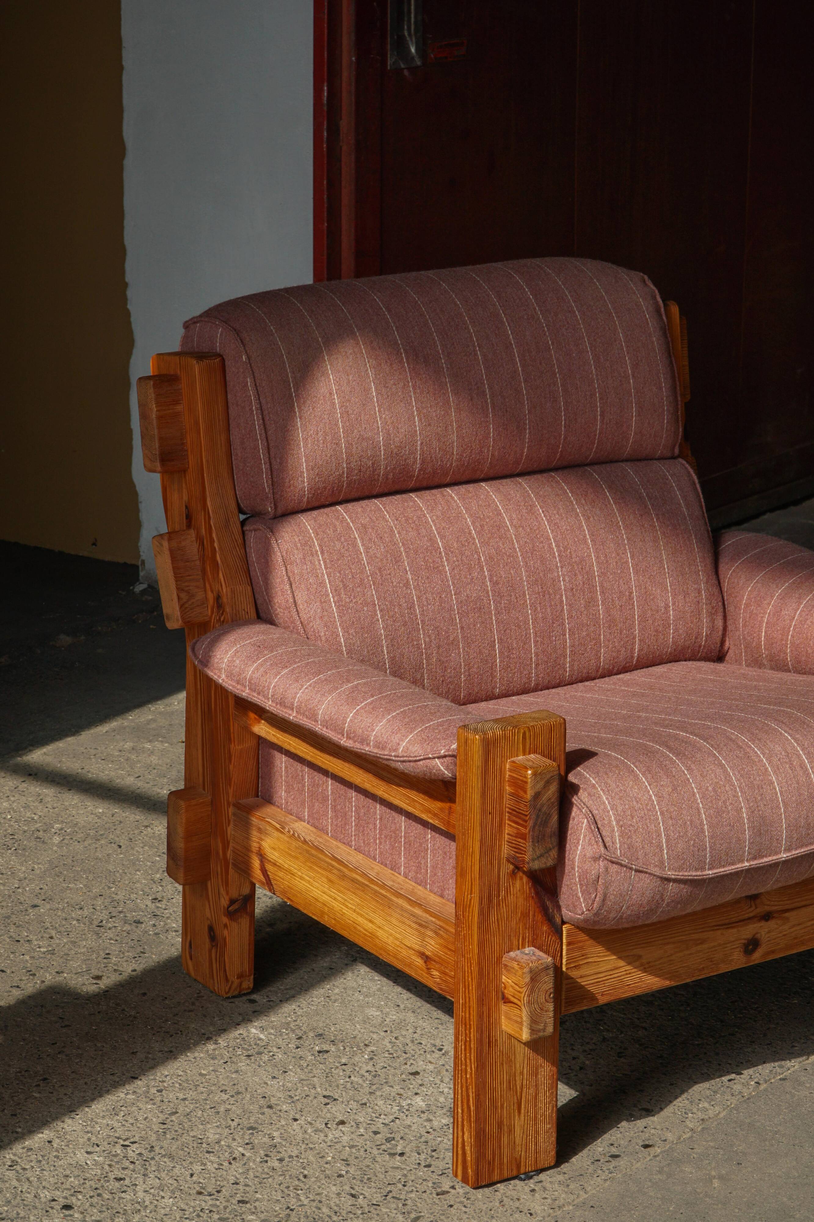 Danish Modern, a pair of pine and wool armchairs by Christian IV, 1970s.