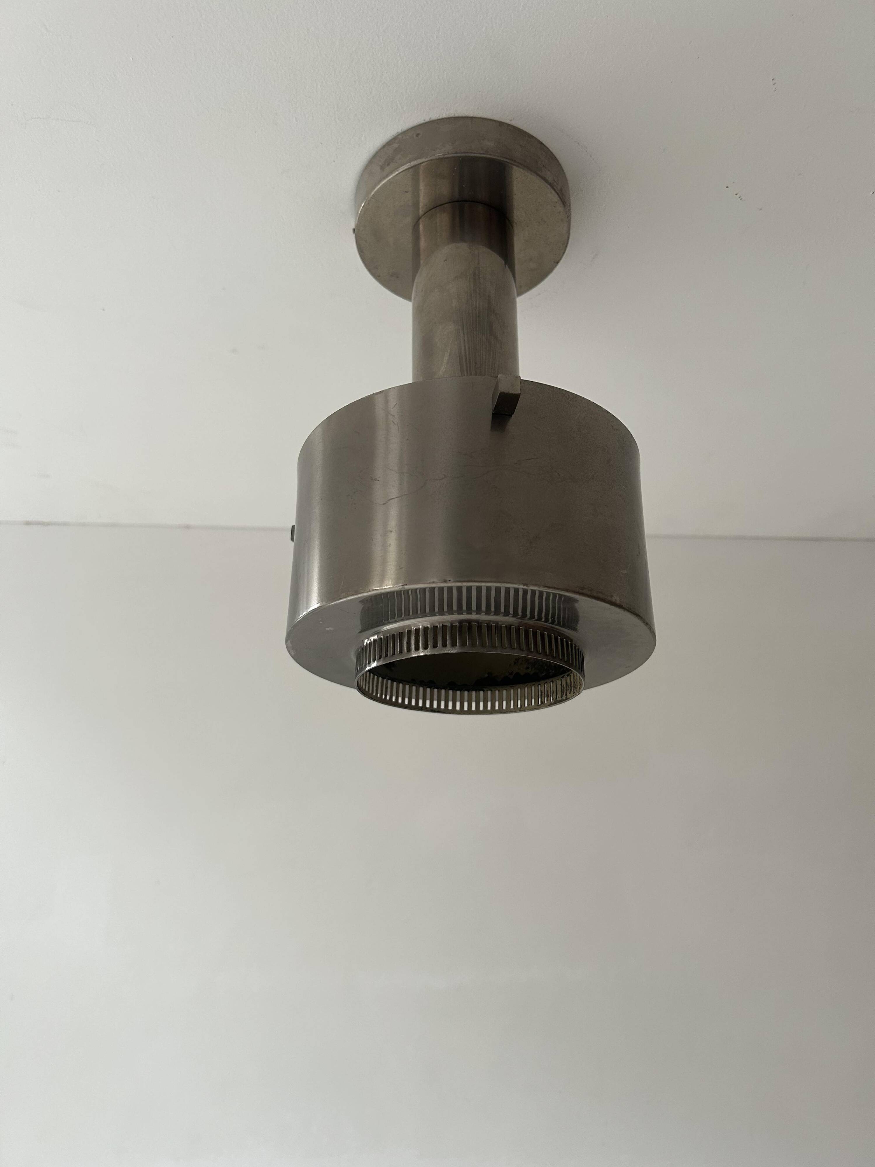 Vintage modernist chandelier, chrome metal, France 1940s