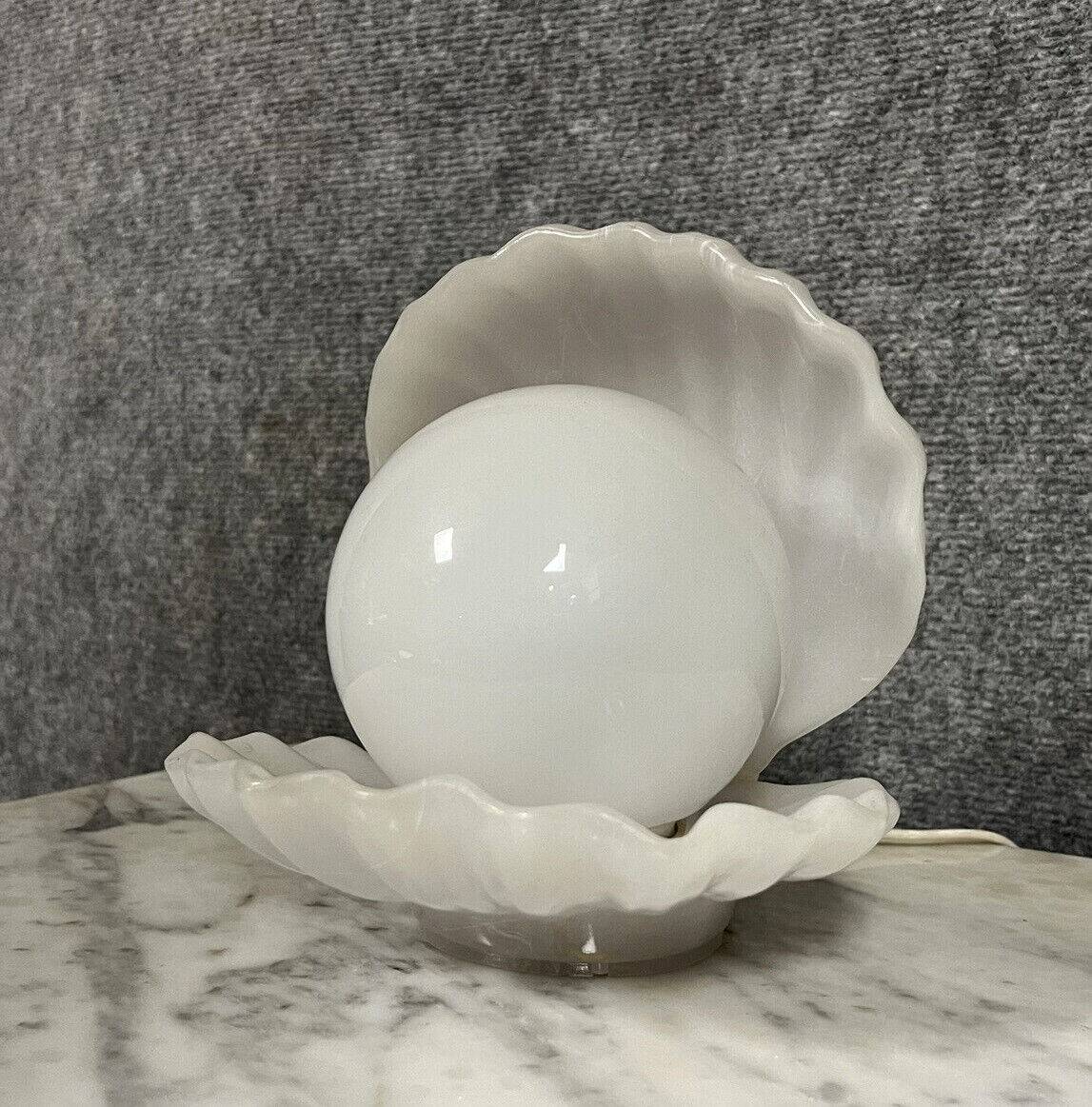 Vintage enameled ceramic table lamp in the shape of an open shell