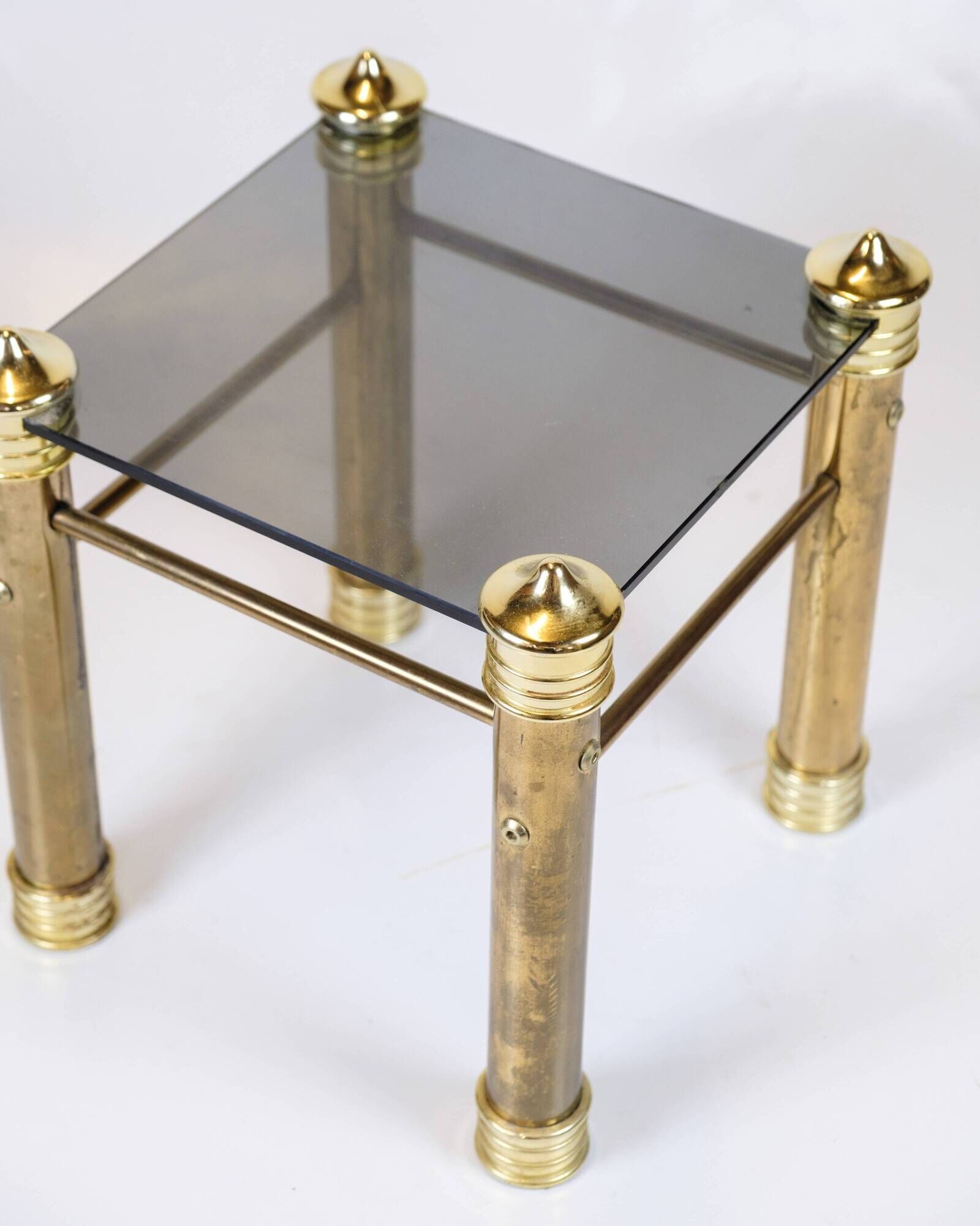 Set of two bedside tables - brass legs - black glass top - vintage style - 1970s