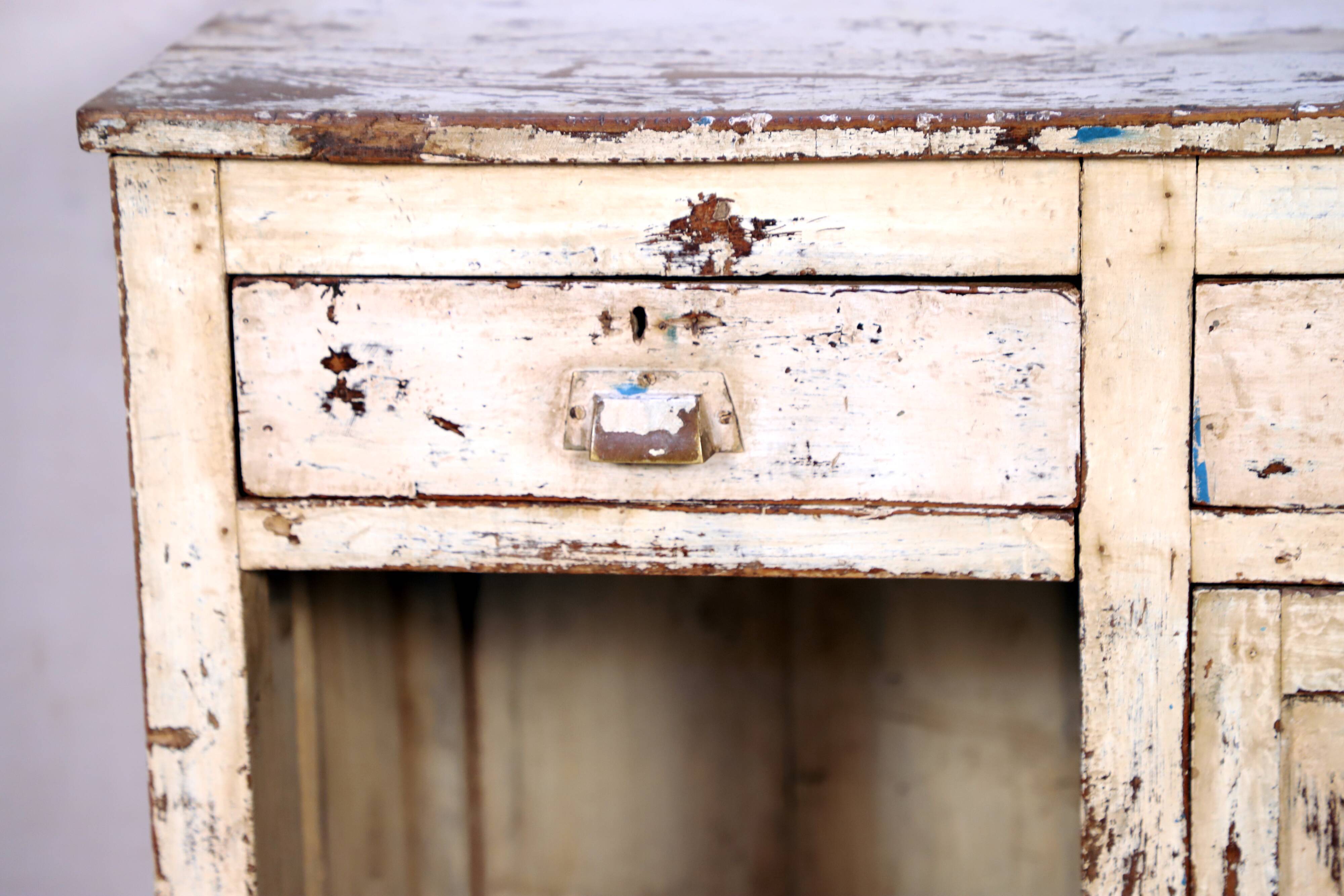 Old Burmese teak desk with original white patina