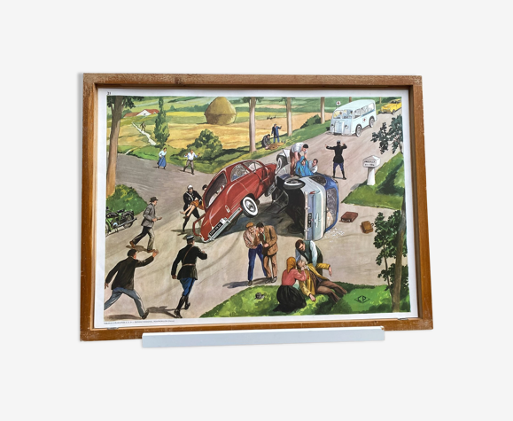 Affiche scène de vie - l'accident de voiture - la buanderie - rossignol