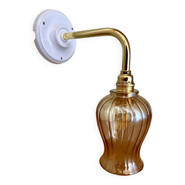 Vintage tulip angled wall light in amber glass