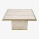 1970s square coffee table in travertine and brass