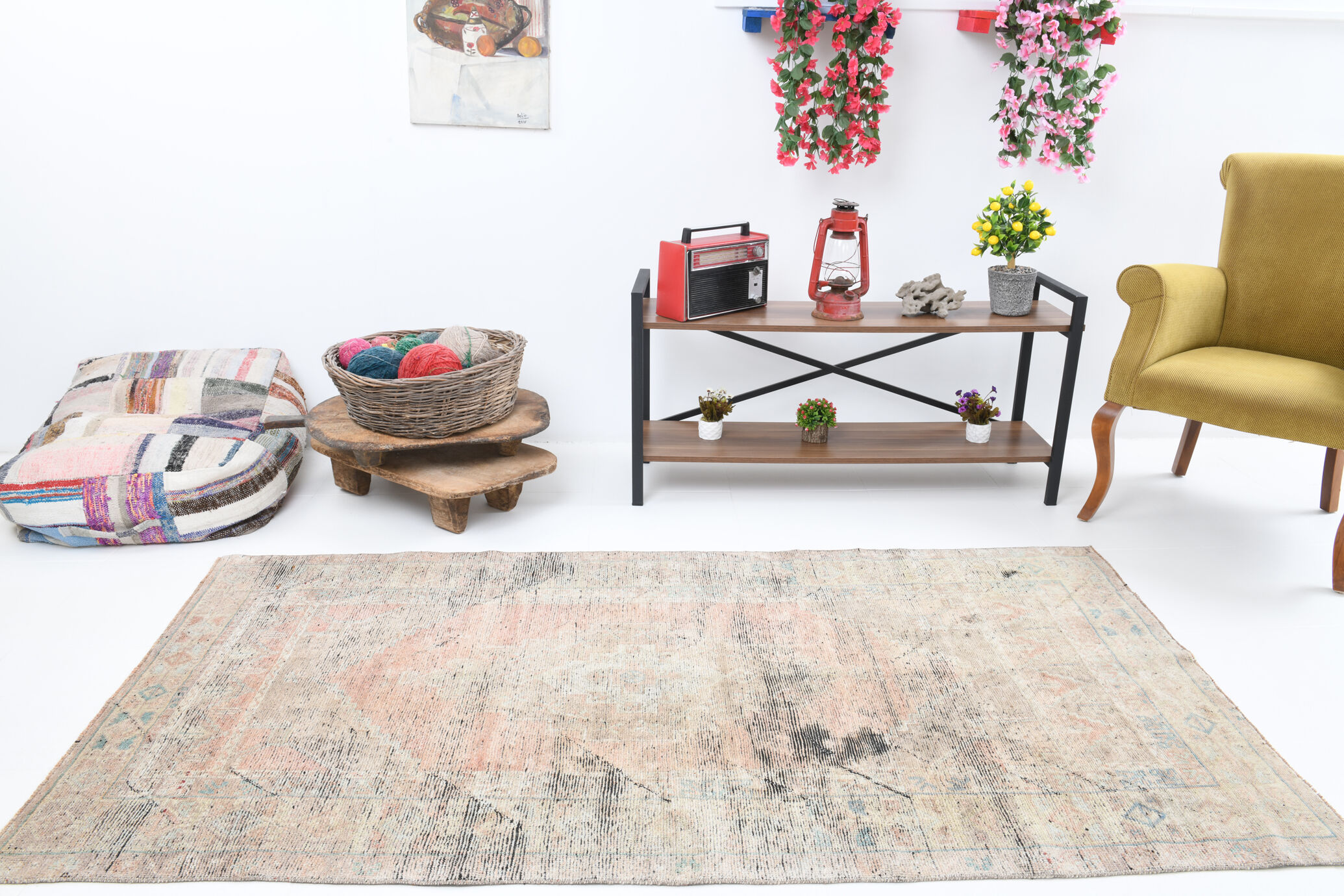 Turkish vintage area rug 221x112cm