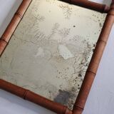 Antique mirror in turned wood imitating bamboo, 43 x 49 cm