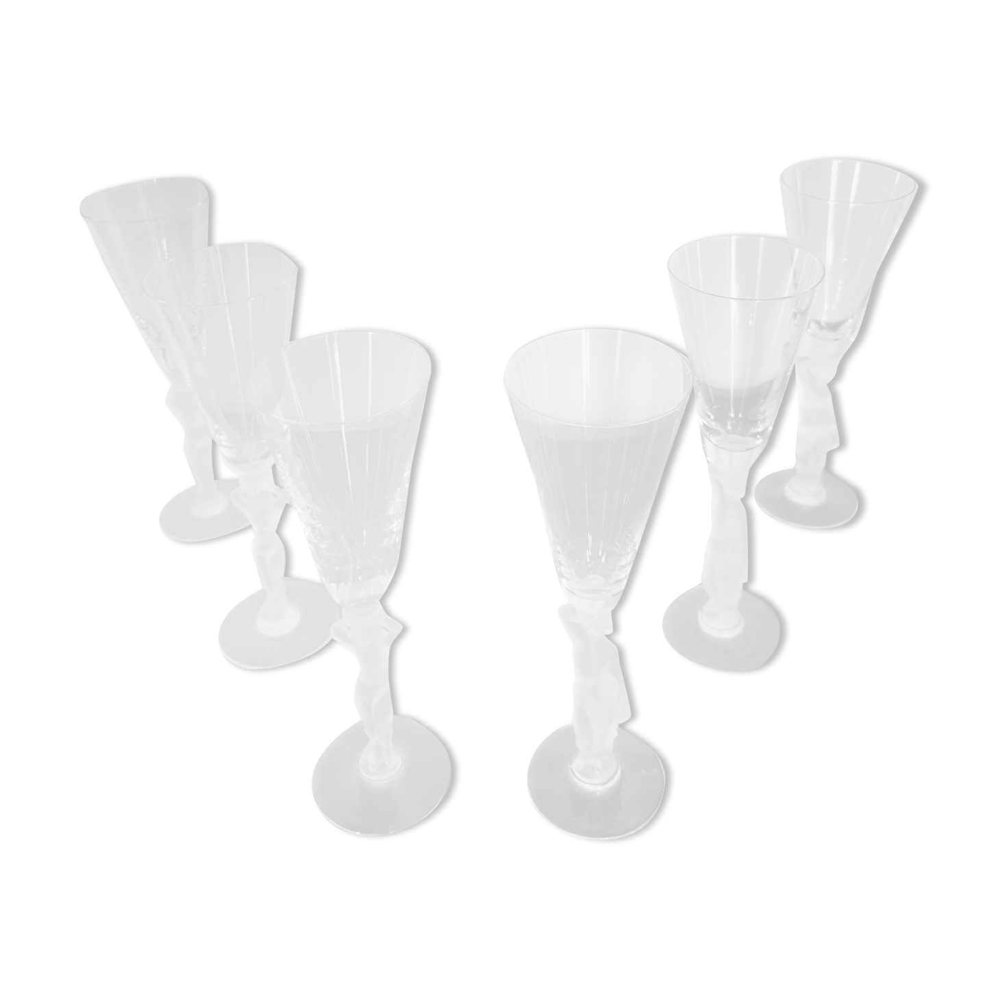 Series of 6 flutes with Champagne Venus and Bacchus in Bayel crystal