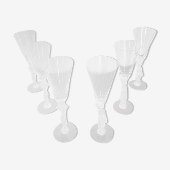 Series of 6 flutes with Champagne Venus and Bacchus in Bayel crystal