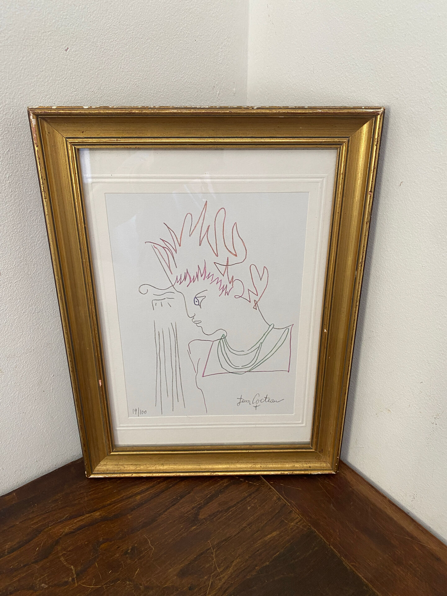 Lithographie, profil, Jean Cocteau