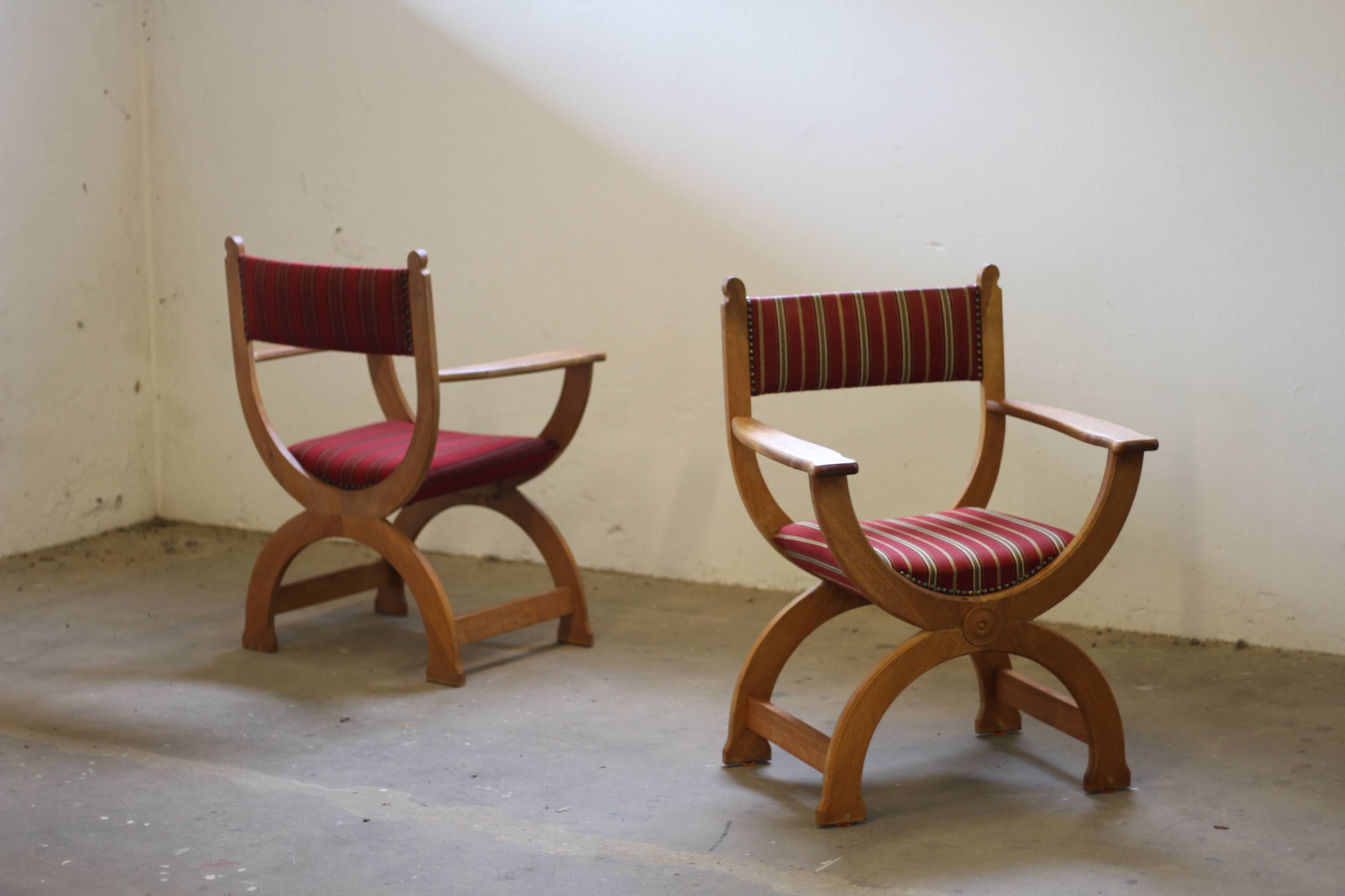 Vintage 1960s Brutalist Kurul Armchairs in Oak - style of Henning Kjærnulf