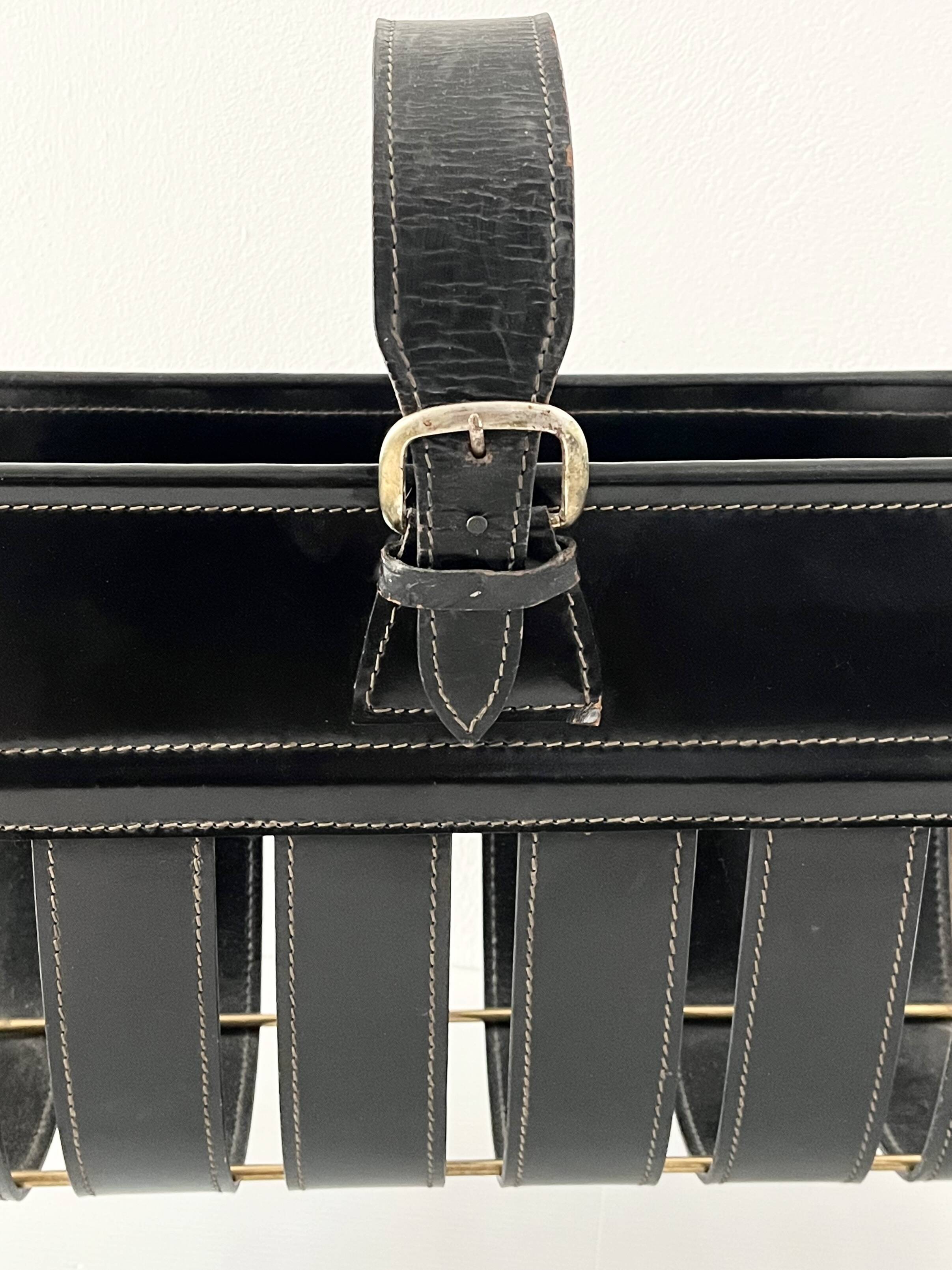 French mid-century leather magazine rack