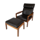 Easy chair with stool in teak upholstered with black leather design Arne Wahl Iversen