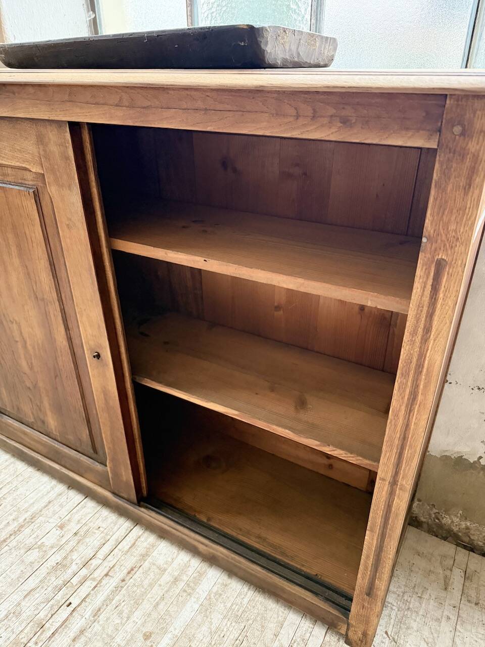 XL oak workshop sideboard with sliding doors from 1900
