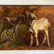 Portrait on the farm goats in the meadow 19th oil on canvas