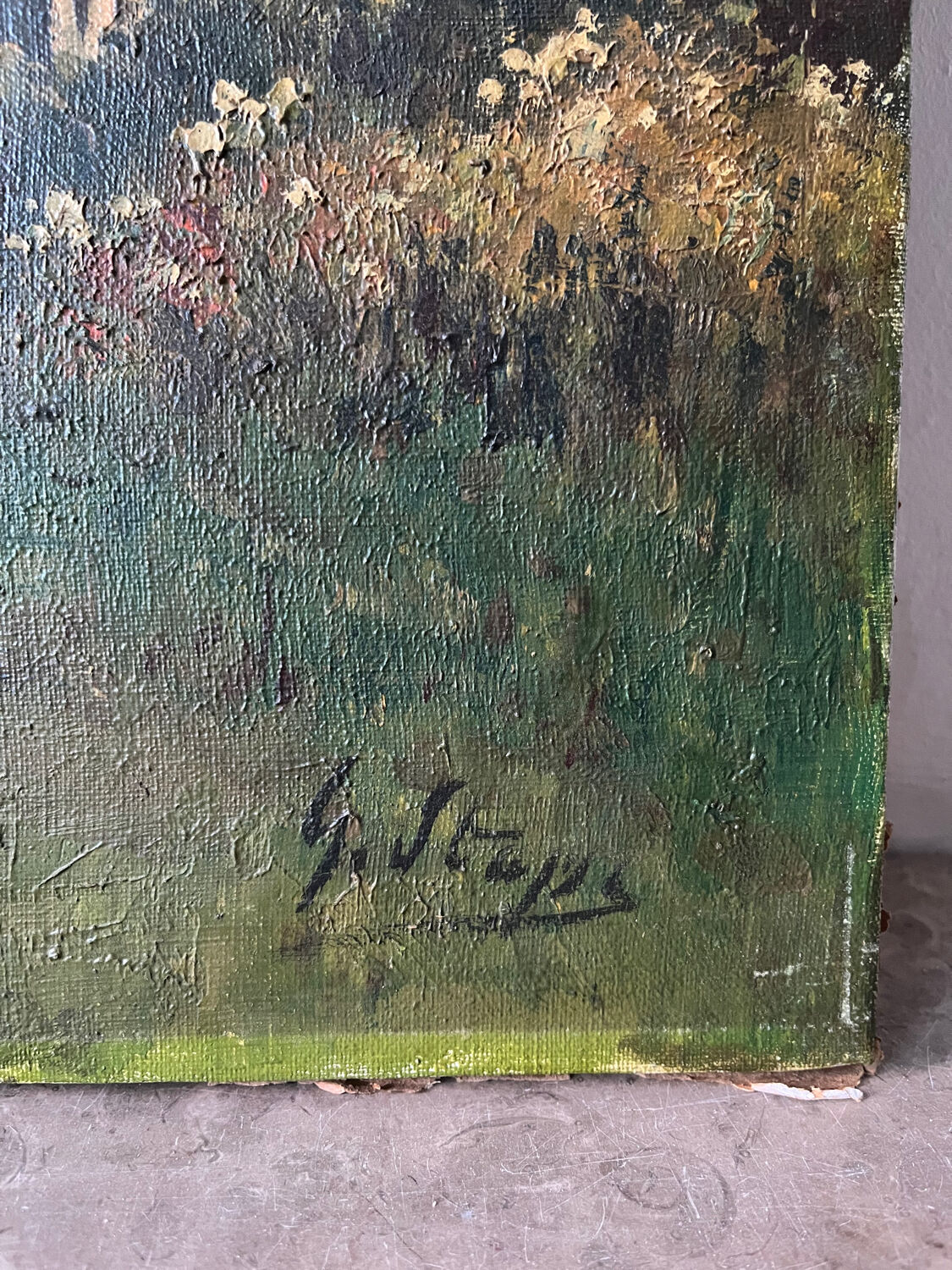 Cottage in the woods, oil on canvas signed