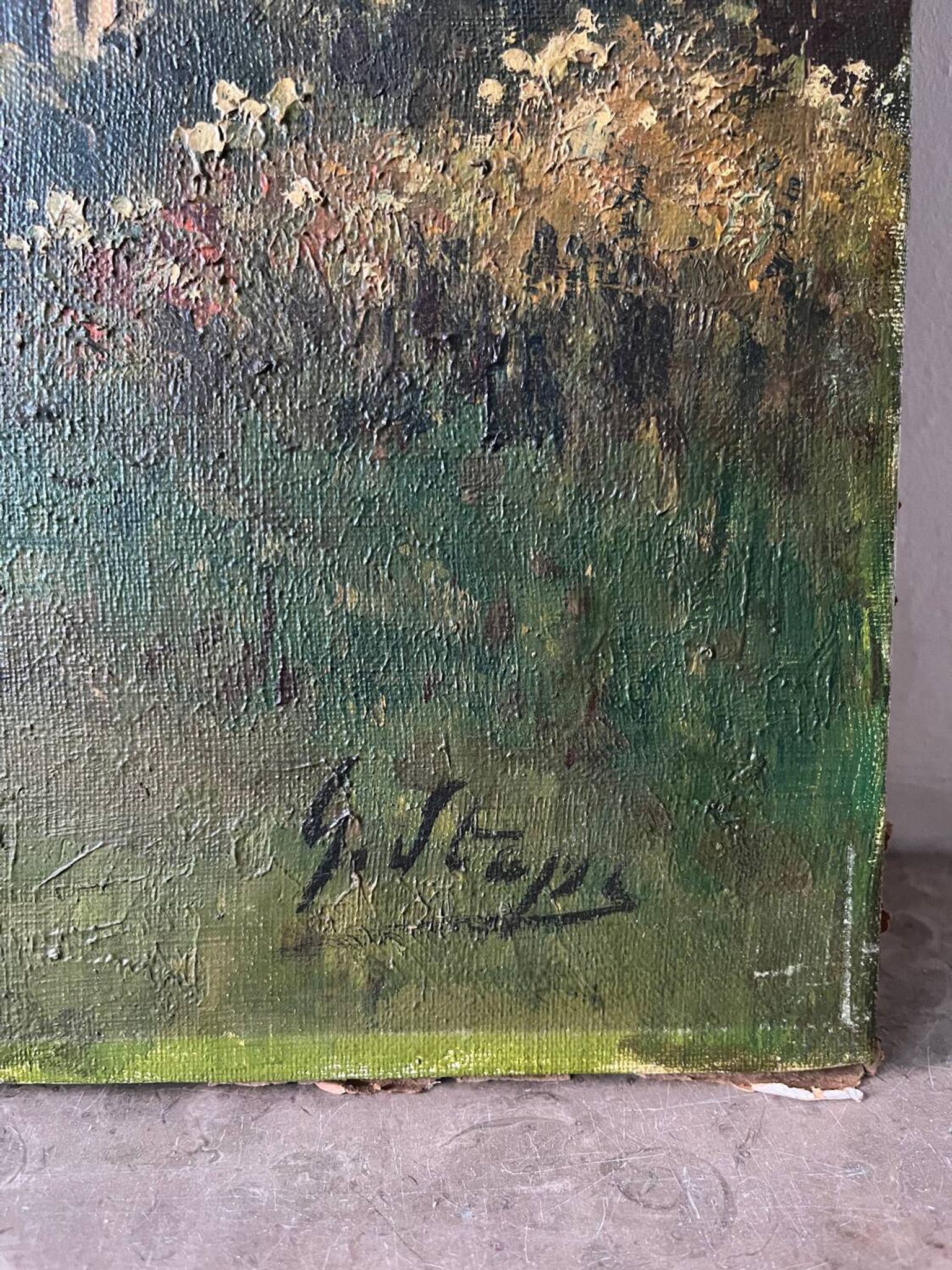 Cottage in the woods, oil on canvas signed