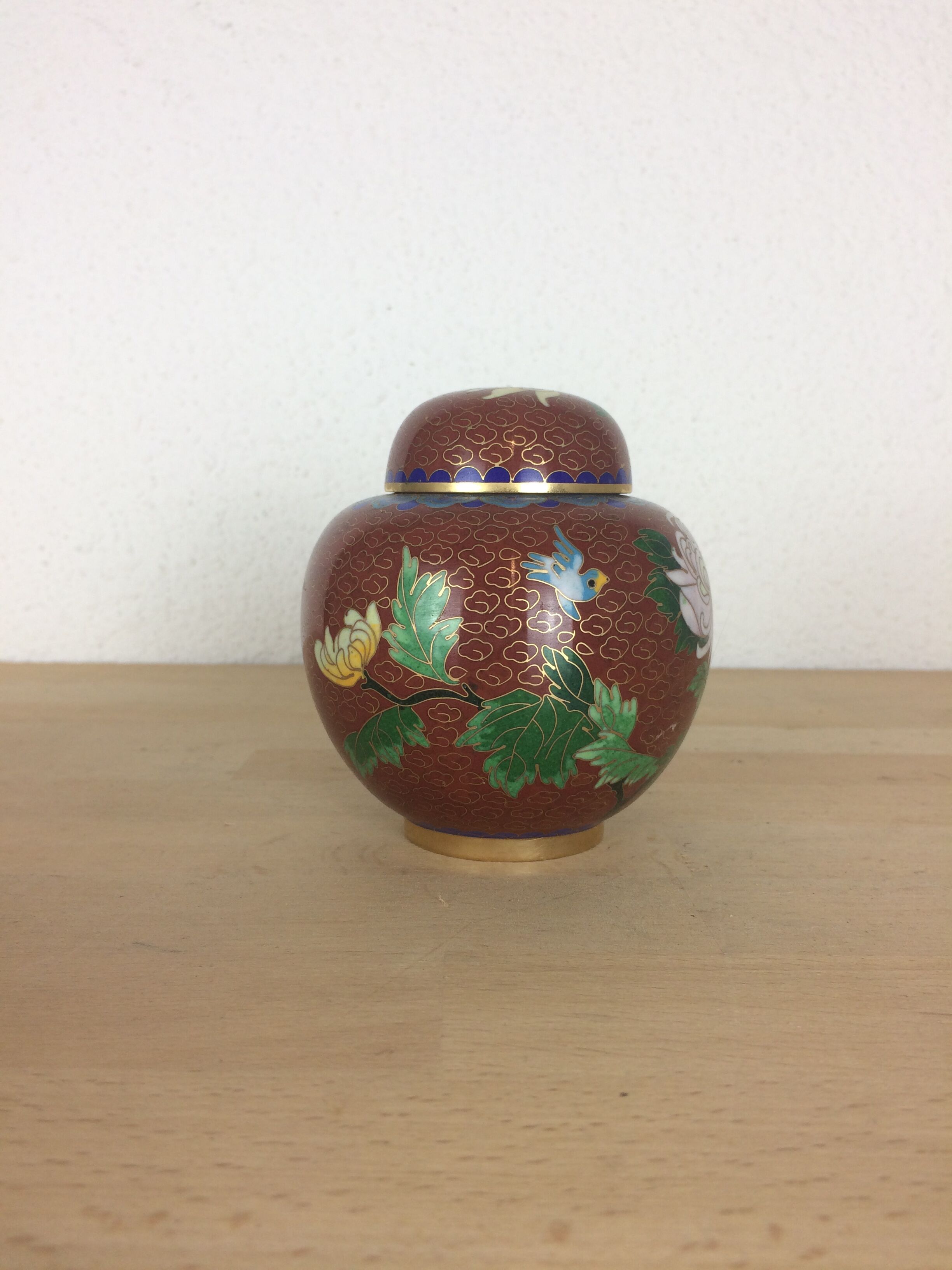 Silonated enamel ginger pot, enamelled brass