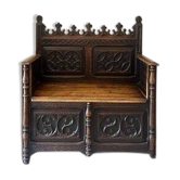 Antique wooden bank chest in Gothic / Neo-Renaissance style