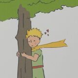 Antoine de Saint-Exupéry: Ecology, The Little Prince watches over the trees, lithograph