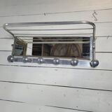 Aluminum wall coat rack with pivoting mirror from the 60s