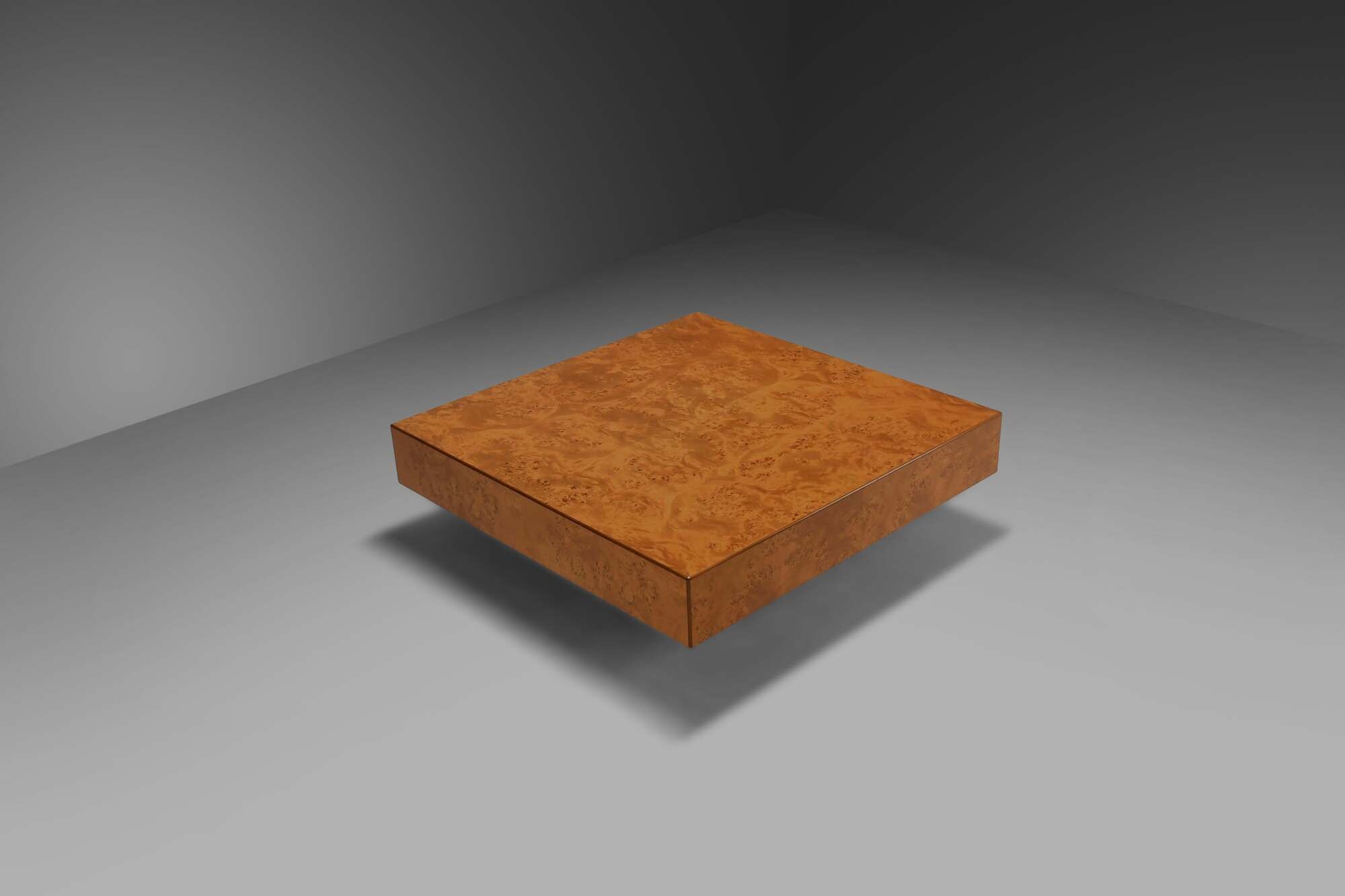 Large burl wood coffee table from the 1970s in the style of Willy Rizzo and Milo Baughman.
