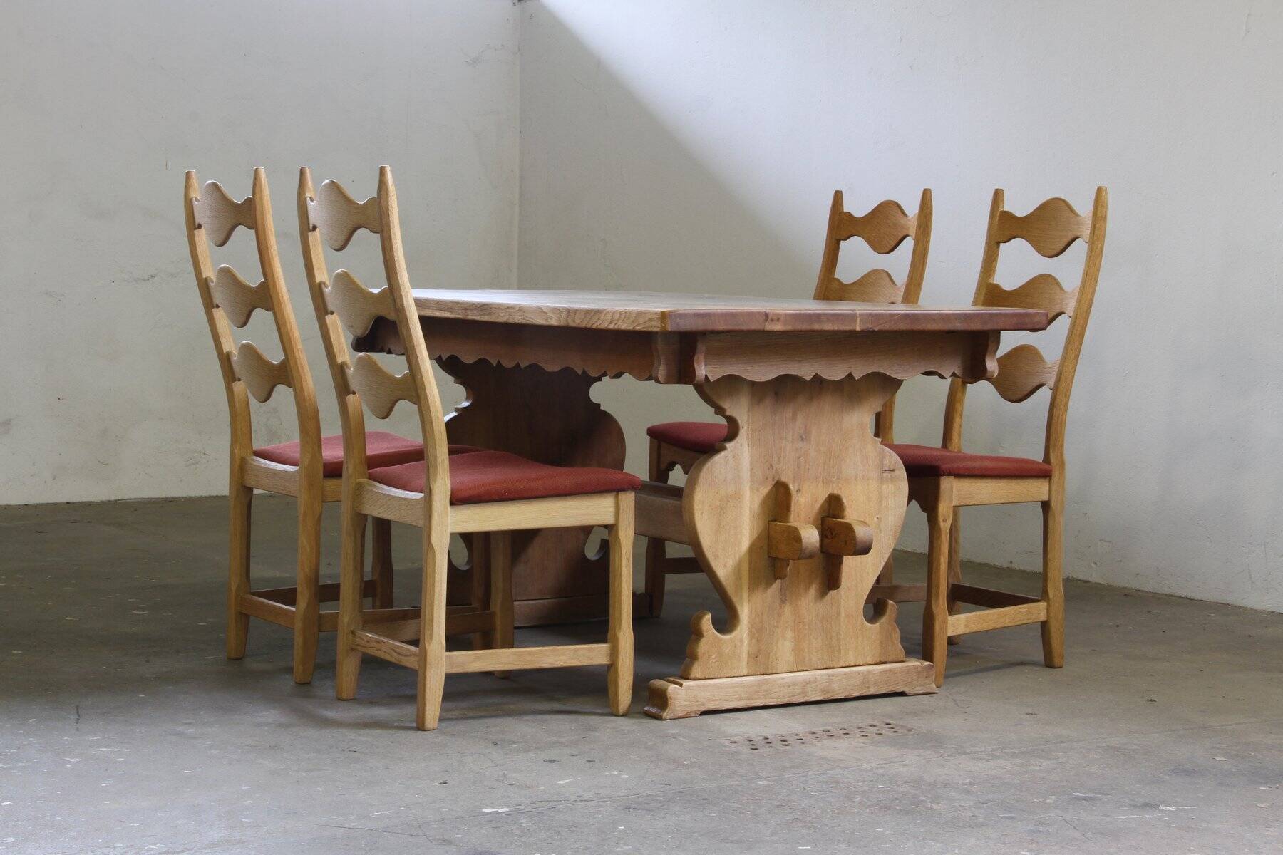 Vintage Danish Brutalist ladderback chairs in oak by Henning Kjærnulf, 1960s, set of 4