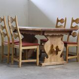 Vintage Danish Brutalist ladderback chairs in oak by Henning Kjærnulf, 1960s, set of 4