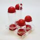 Condiment service oil vinegar salt pepper vintage plexi and red plastic