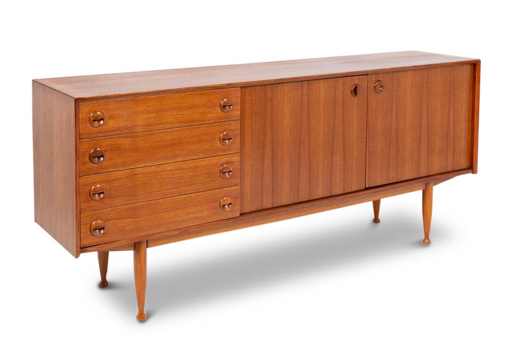 Teak sideboard, with four drawers and two doors. 20th century.