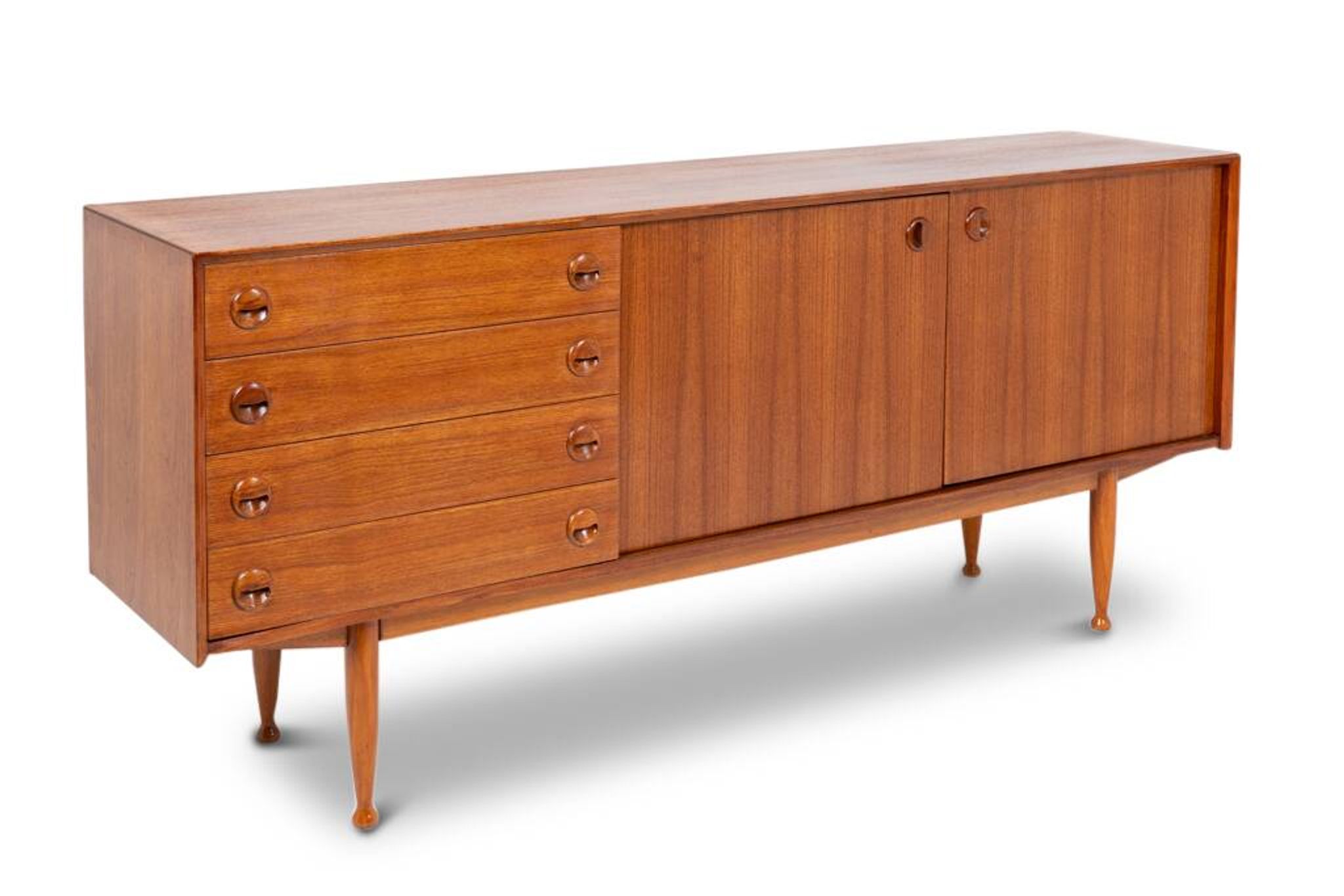 Teak sideboard, with four drawers and two doors. 20th century.